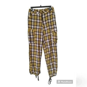 I.AM.GIA Yellow and Black Plaid Cargo Jogger Pants